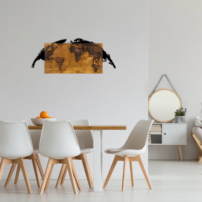 Wallity World Map - Escultura de pared de madera y metal en Nogal y Negro Wallity World Map - Escultura de pared de madera y metal en Nogal y Negro